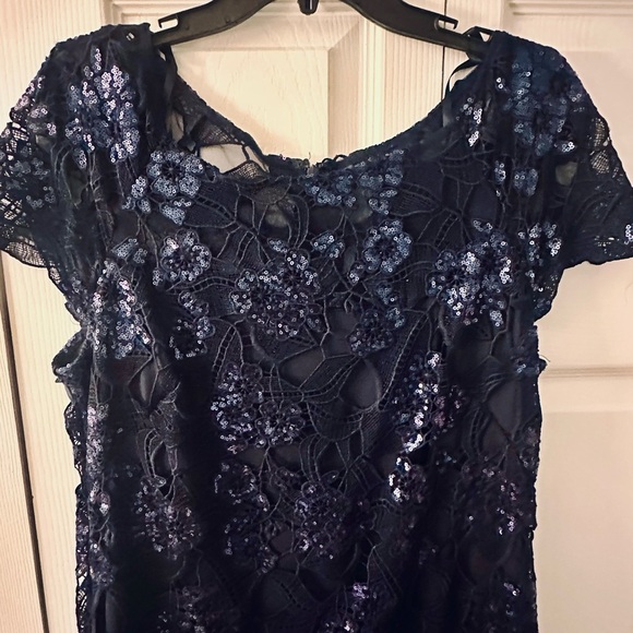 Xscape Navy Lace Gown - Picture 4 of 7